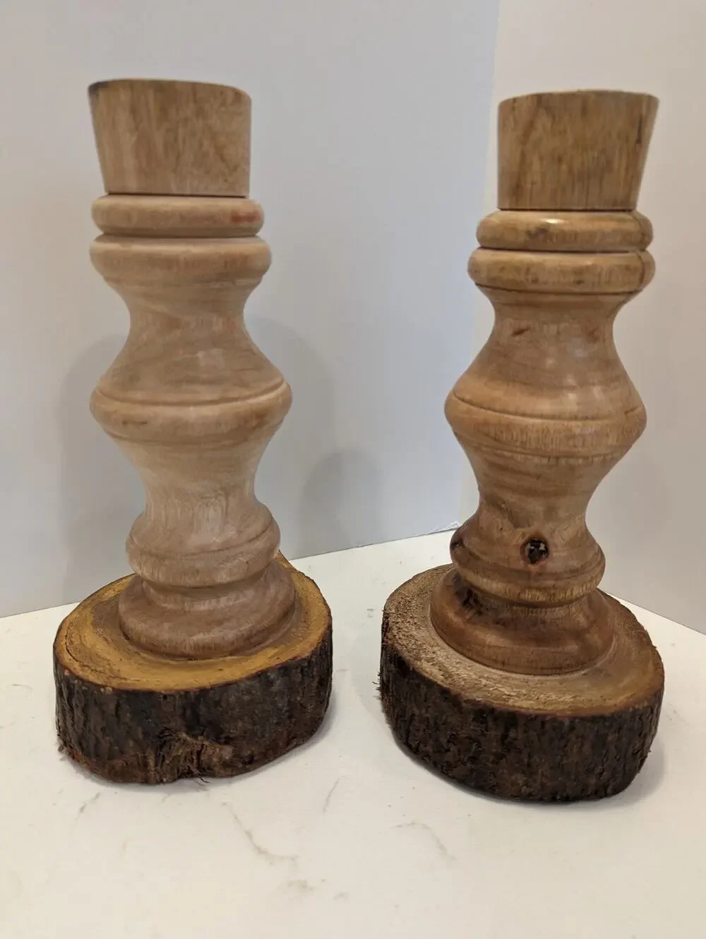 Candlesticks Natural Wooden Carved Boho Mid Century Modern Decor